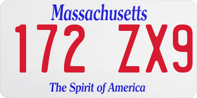 MA license plate 172ZX9