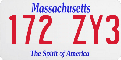MA license plate 172ZY3