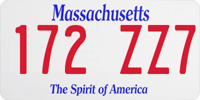 MA license plate 172ZZ7