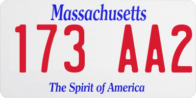 MA license plate 173AA2