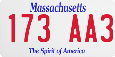MA license plate 173AA3