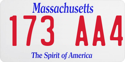 MA license plate 173AA4