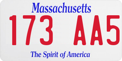 MA license plate 173AA5
