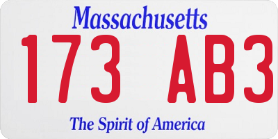 MA license plate 173AB3