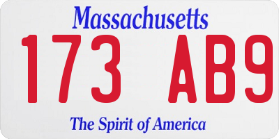 MA license plate 173AB9