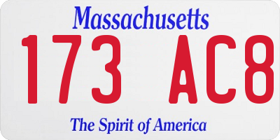 MA license plate 173AC8