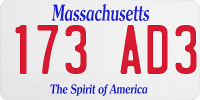 MA license plate 173AD3