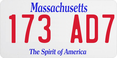 MA license plate 173AD7
