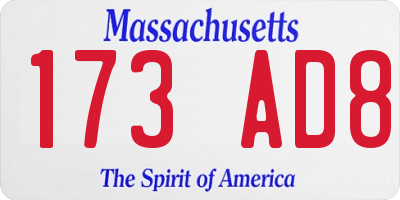 MA license plate 173AD8