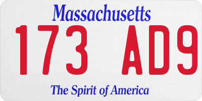 MA license plate 173AD9