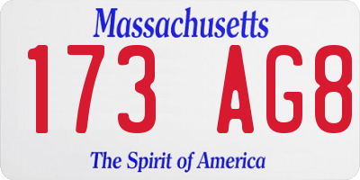 MA license plate 173AG8