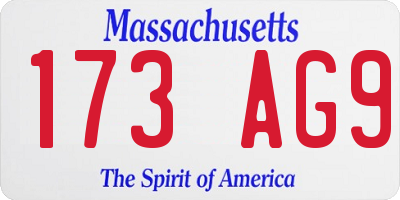 MA license plate 173AG9