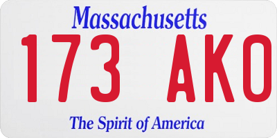 MA license plate 173AK0