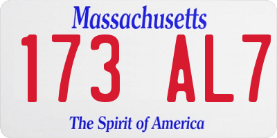 MA license plate 173AL7