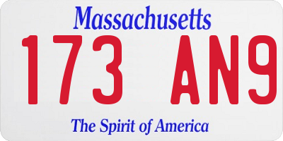MA license plate 173AN9