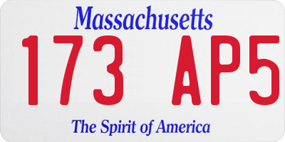 MA license plate 173AP5