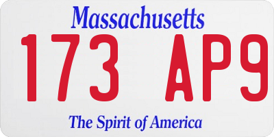 MA license plate 173AP9