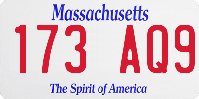 MA license plate 173AQ9
