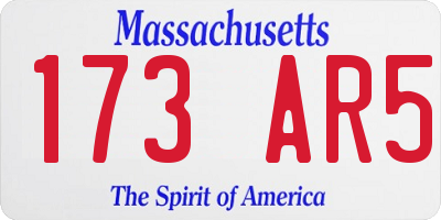 MA license plate 173AR5