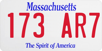 MA license plate 173AR7