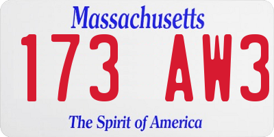MA license plate 173AW3