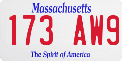 MA license plate 173AW9