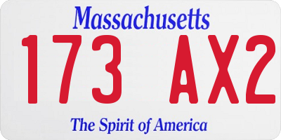 MA license plate 173AX2