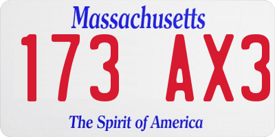 MA license plate 173AX3