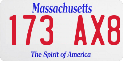 MA license plate 173AX8