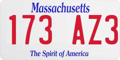 MA license plate 173AZ3