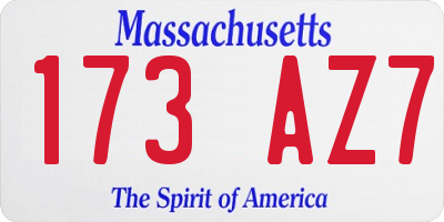 MA license plate 173AZ7