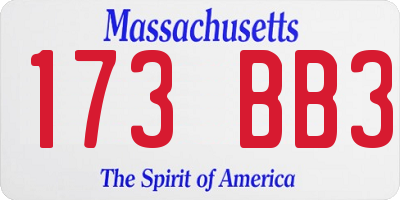 MA license plate 173BB3