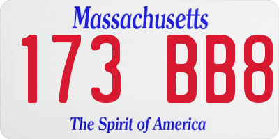 MA license plate 173BB8