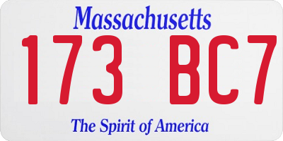 MA license plate 173BC7