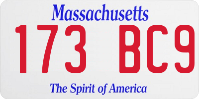 MA license plate 173BC9