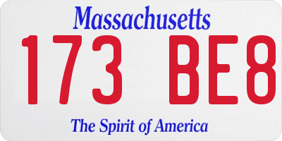 MA license plate 173BE8