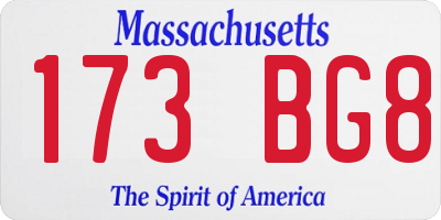 MA license plate 173BG8