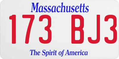 MA license plate 173BJ3
