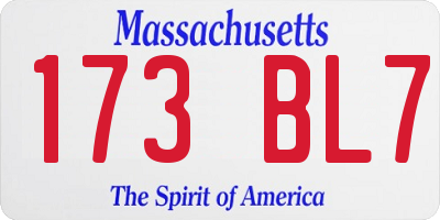 MA license plate 173BL7