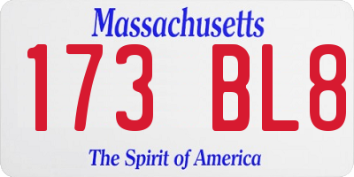 MA license plate 173BL8