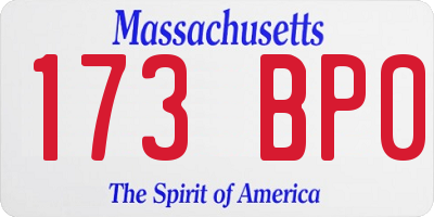 MA license plate 173BP0