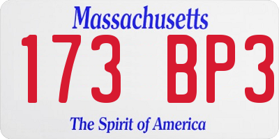 MA license plate 173BP3