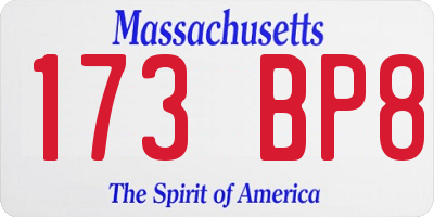 MA license plate 173BP8
