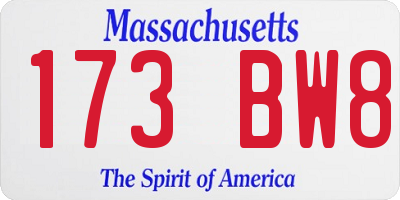 MA license plate 173BW8