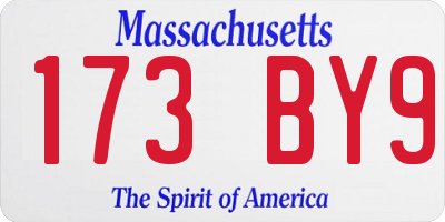 MA license plate 173BY9