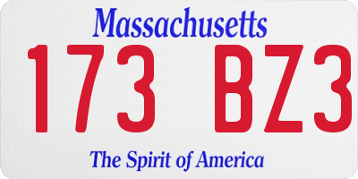 MA license plate 173BZ3