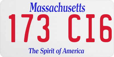 MA license plate 173CI6