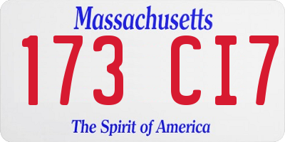 MA license plate 173CI7