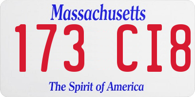 MA license plate 173CI8