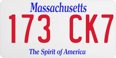 MA license plate 173CK7